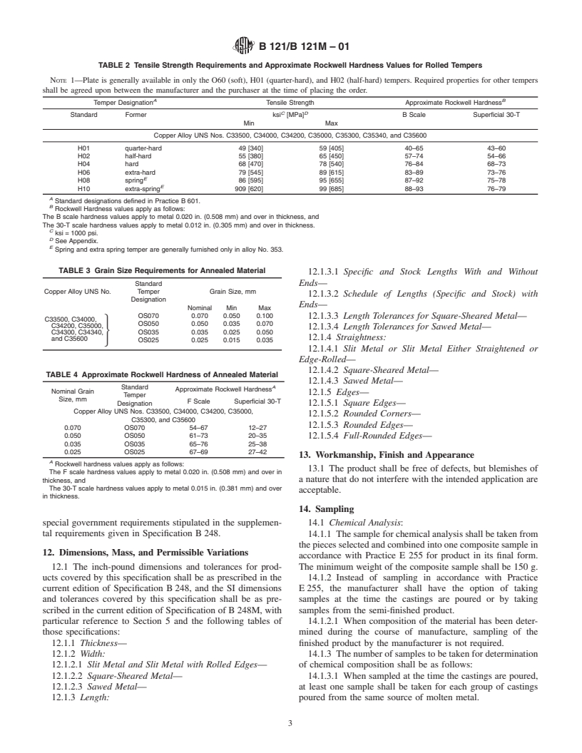 ASTM B121/B121M-01 - Standard Specification For Leaded Brass Plate ...