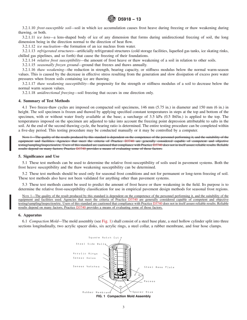 REDLINE ASTM D5918-13 - Standard Test Methods for  Frost Heave and Thaw Weakening Susceptibility of Soils