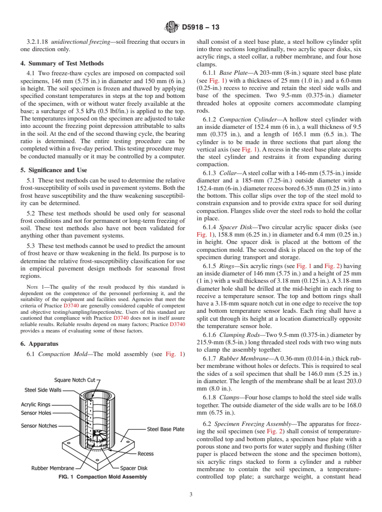 ASTM D5918-13 - Standard Test Methods for  Frost Heave and Thaw Weakening Susceptibility of Soils