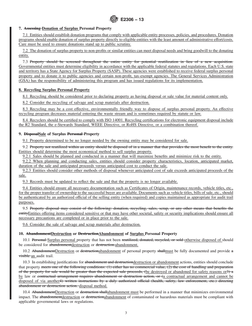 REDLINE ASTM E2306-13 - Standard Practice for  Disposal of Personal Property