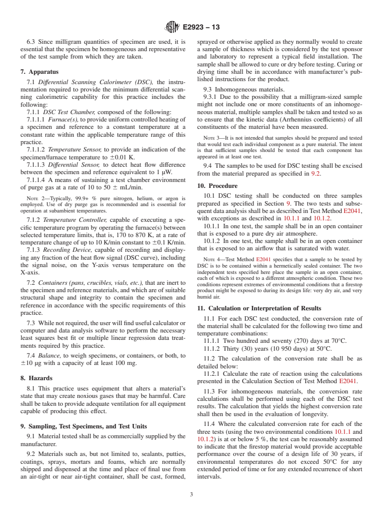 ASTM E2923-13 - Standard Practice for Longevity Assessment of Firestop Materials Using Differential  Scanning Calorimetry