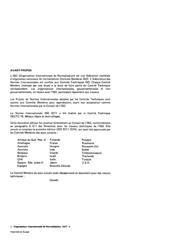 ISO 3211:1977 ISO 3211:1977 - Anodisation de l'aluminium et de ses alliages -- Évaluation de la résistance des couches anodiques a la formation de criques par déformation - Page 2 preview
