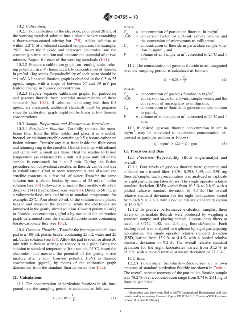 ASTM D4765-13 - Standard Test Method for Measurement of Fluorides in Workplace Atmospheres by Ion-Selective  Electrodes