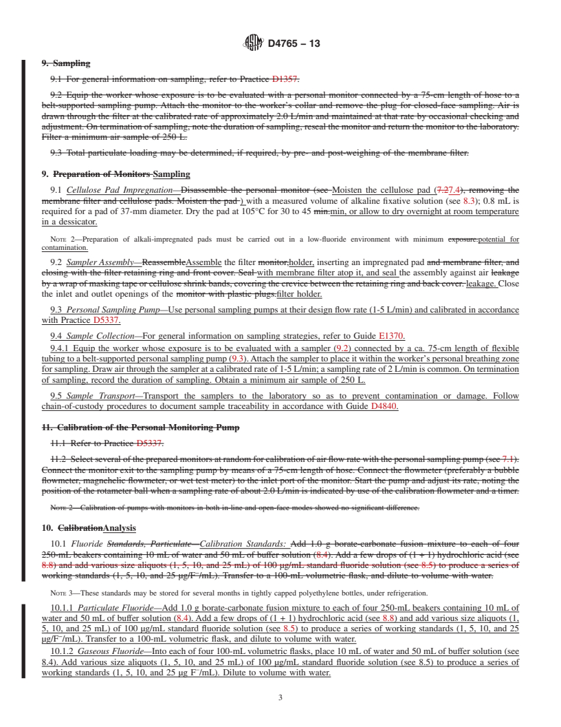 REDLINE ASTM D4765-13 - Standard Test Method for Measurement of Fluorides in Workplace Atmospheres by Ion-Selective  Electrodes