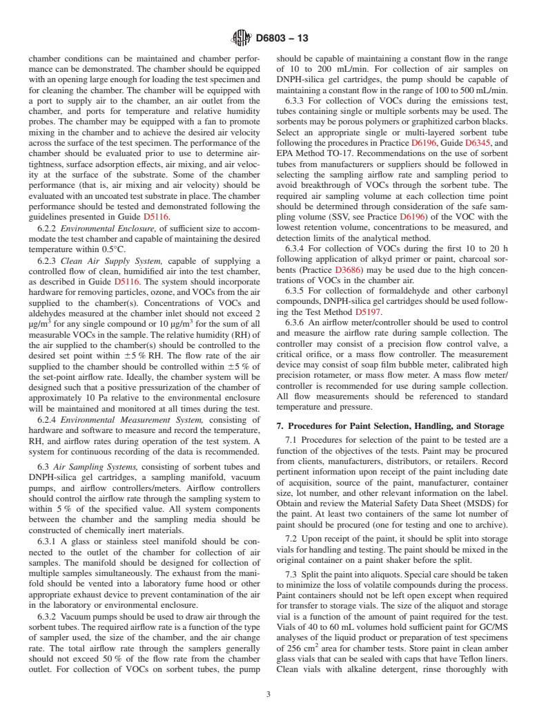 ASTM D6803-13 - Standard Practice for Testing and Sampling of Volatile Organic Compounds (Including  Carbonyl Compounds) Emitted from Paint Using Small Environmental Chambers