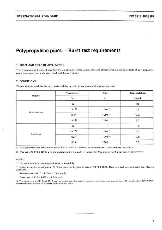 ISO 3212:1975 - Polypropylene pipes -- Burst test requirements
