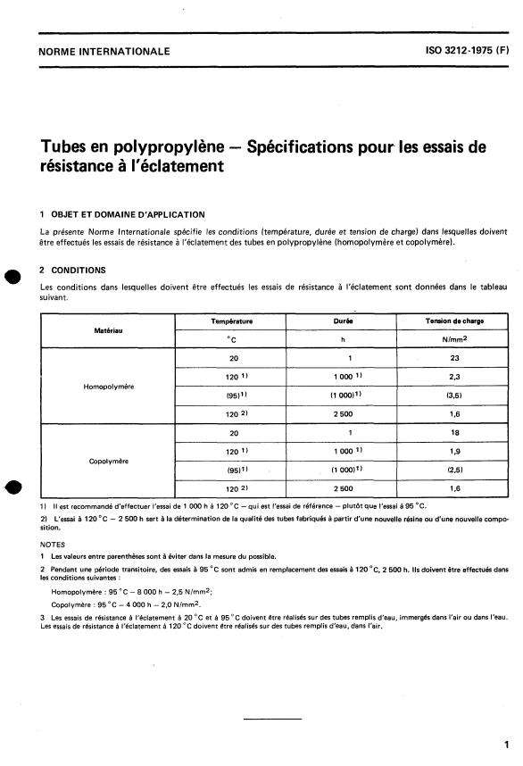 ISO 3212:1975 - Tubes en polypropylene -- Spécifications pour les essais de résistance a l'écartement