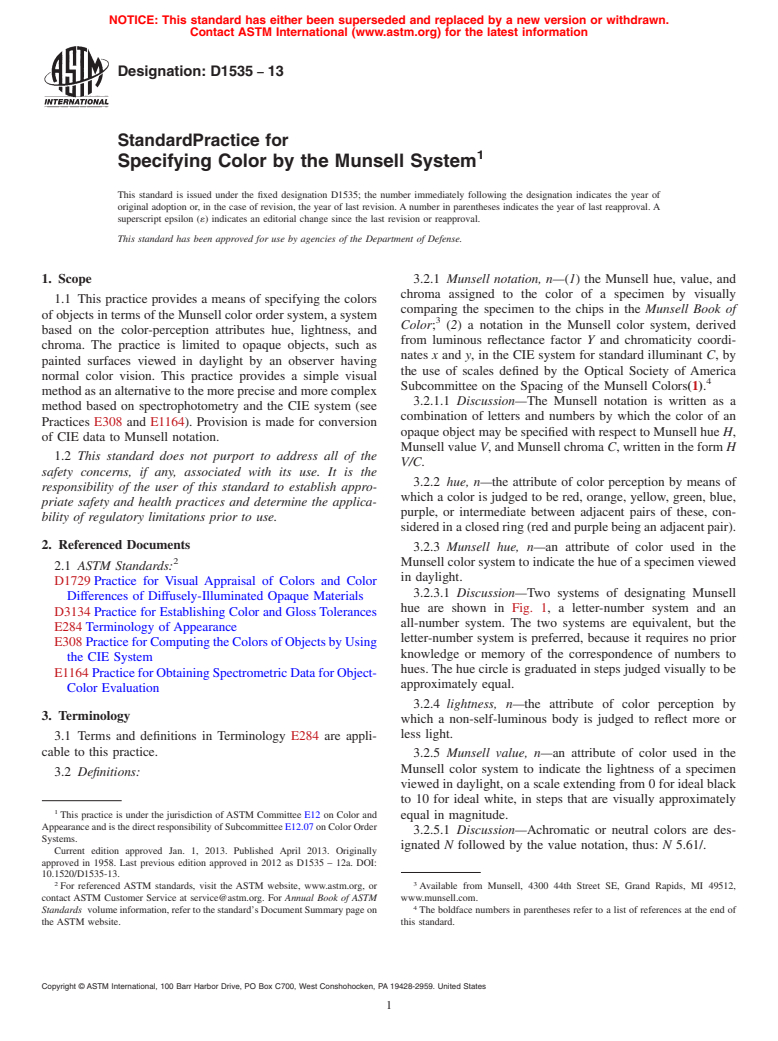 ASTM D1535-13 - Standard Practice for Specifying Color by the Munsell System