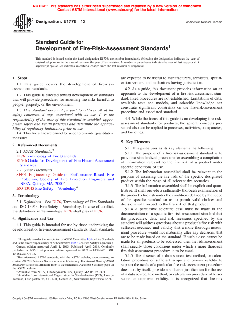 ASTM E1776-13 - Standard Guide for  Development of Fire-Risk-Assessment Standards