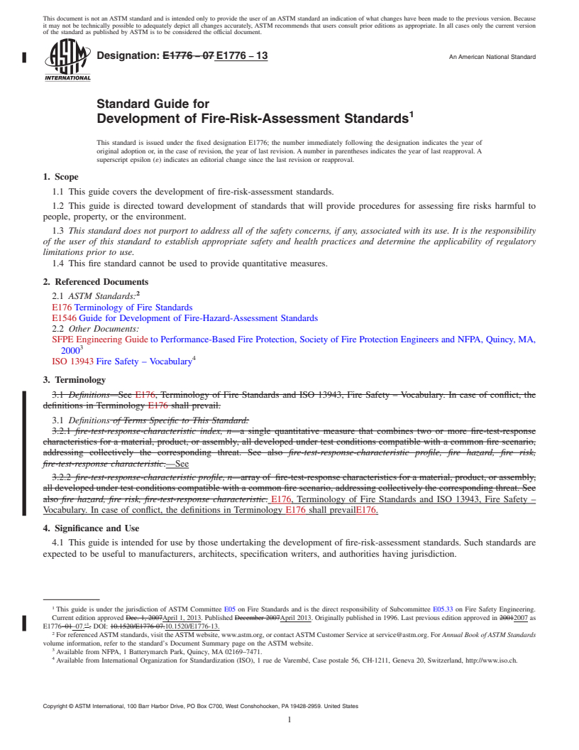 REDLINE ASTM E1776-13 - Standard Guide for  Development of Fire-Risk-Assessment Standards