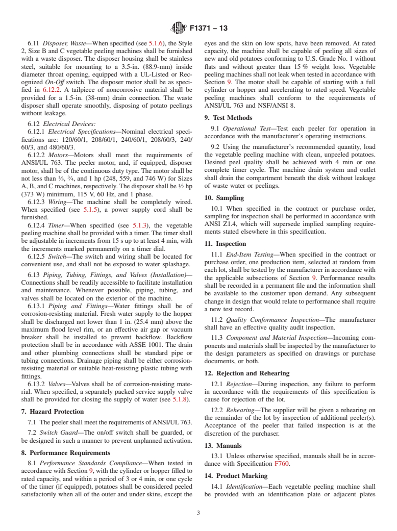 ASTM F1371-13 - Standard Specification for  Vegetable Peeling Machines, Electric