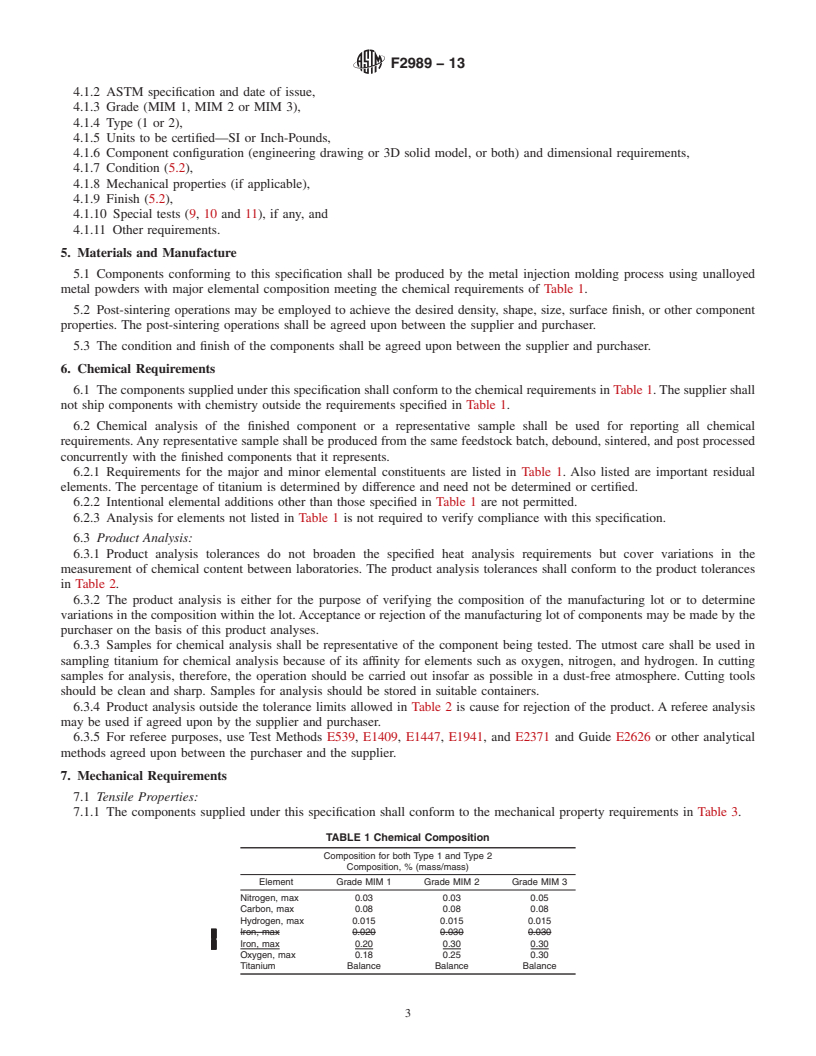 REDLINE ASTM F2989-13 - Standard Specification for Metal Injection Molded Unalloyed Titanium Components for Surgical  Implant Applications