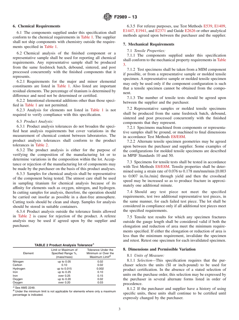 ASTM F2989-13 - Standard Specification for Metal Injection Molded Unalloyed Titanium Components for Surgical  Implant Applications