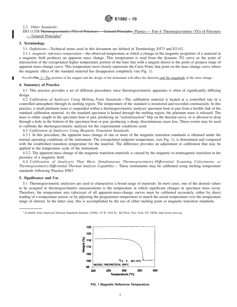 REDLINE ASTM E1582-10 - Standard Practice for Calibration of Temperature Scale for Thermogravimetry