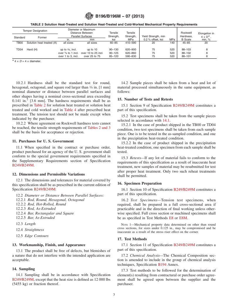 ASTM B196/B196M-07(2013) - Standard Specification for  Copper-Beryllium Alloy Rod and Bar