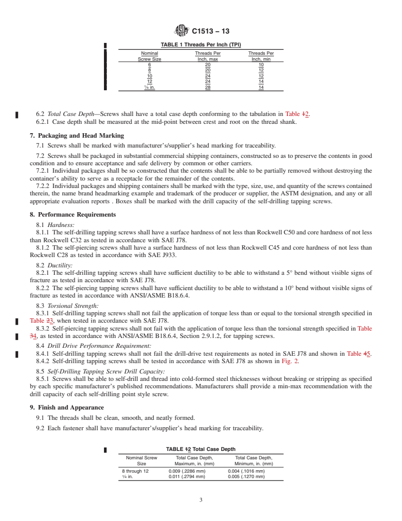 REDLINE ASTM C1513-13 - Standard Specification for  Steel Tapping Screws for Cold-Formed Steel Framing Connections