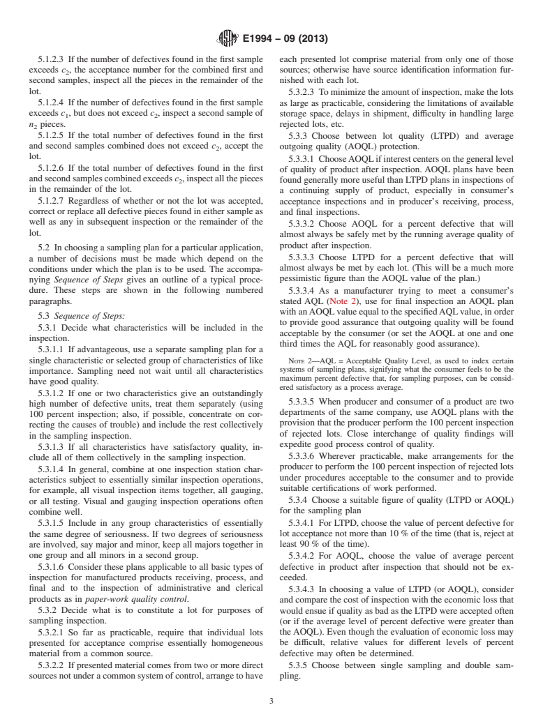 ASTM E1994-09(2013) - Standard Practice for  Use of Process Oriented AOQL and LTPD Sampling Plans