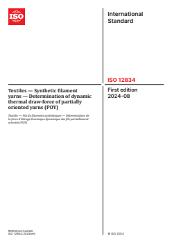 ISO 12834:2024 ISO 12834:2024 - Textiles — Synthetic filament yarns — Determination of dynamic thermal draw-force of partially oriented yarns (POY)
Released:22. 08. 2024 - Page 1 preview