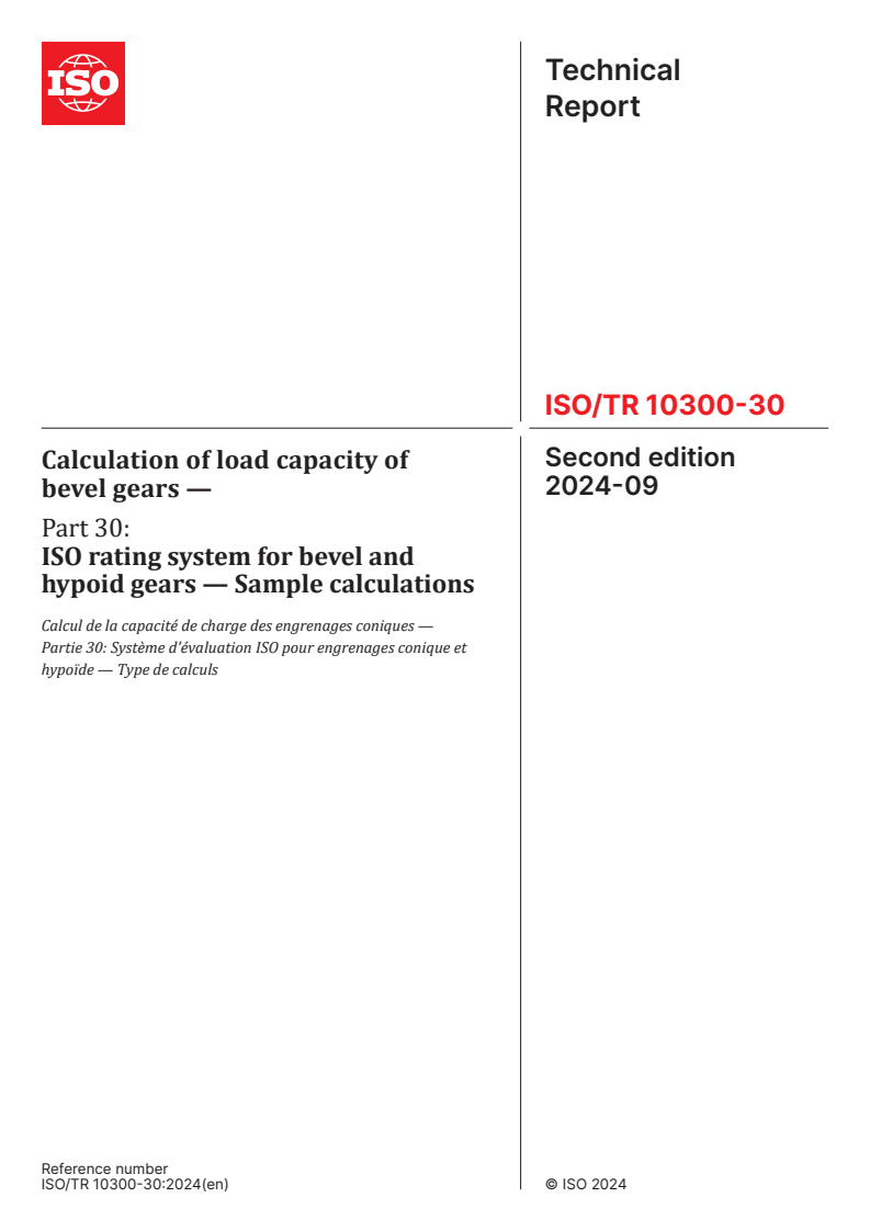 ISO/TR 10300-30:2024 - Calculation of load capacity of bevel gears — Part 30: ISO rating system for bevel and hypoid gears — Sample calculations
Released:26. 09. 2024