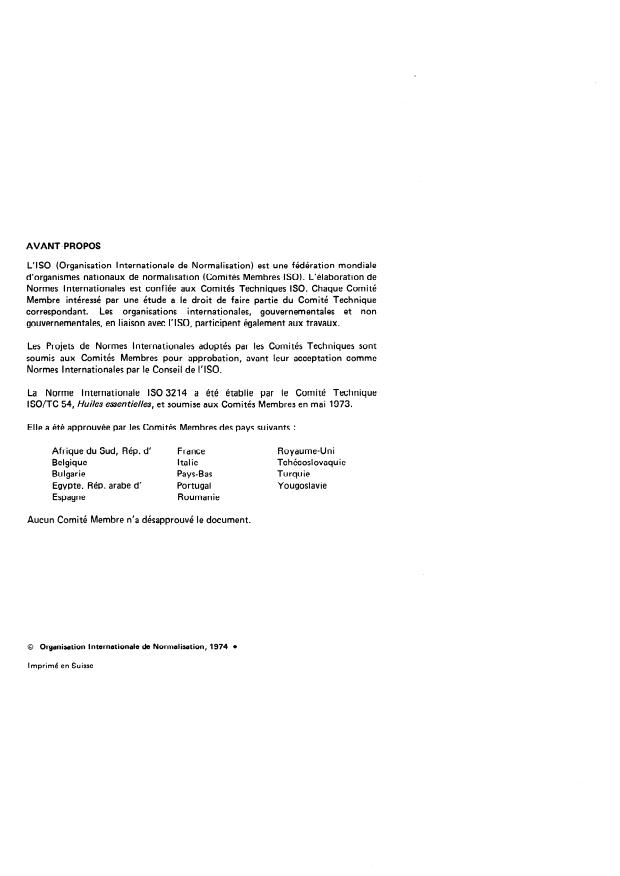 ISO 3214:1974 ISO 3214:1974 - Huile essentielle de Litsea cubeba - Page 2 preview