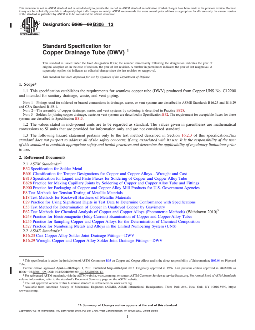 REDLINE ASTM B306-13 - Standard Specification for  Copper Drainage Tube (DWV)