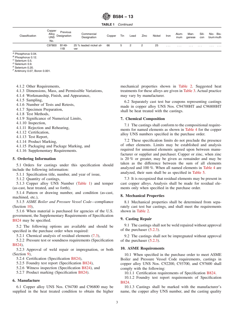ASTM B584-13 - Standard Specification for  Copper Alloy Sand Castings for General Applications