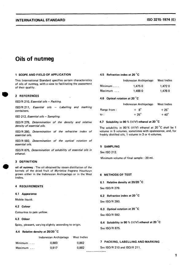 ISO 3215:1974 - Oils of nutmeg