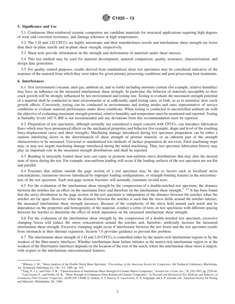 REDLINE ASTM C1425-13 - Standard Test Method for  Interlaminar Shear Strength of 1&ndash;D and 2&ndash;D Continuous   Fiber-Reinforced Advanced Ceramics at Elevated Temperatures