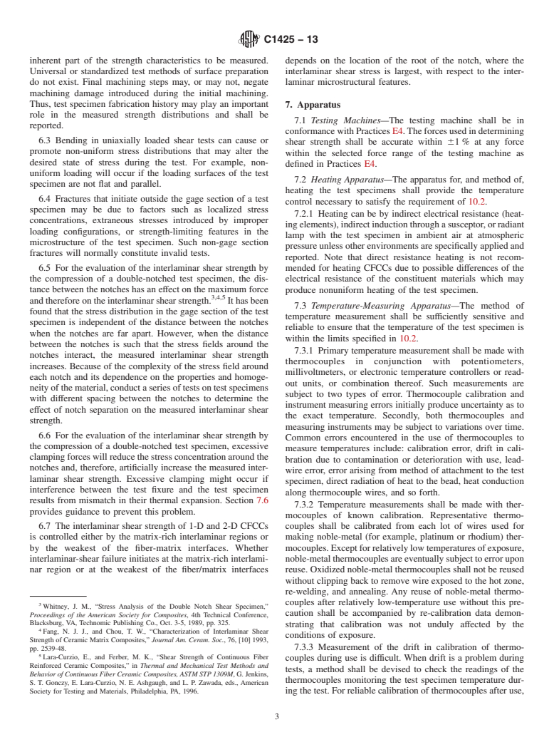 ASTM C1425-13 - Standard Test Method for  Interlaminar Shear Strength of 1&ndash;D and 2&ndash;D Continuous   Fiber-Reinforced Advanced Ceramics at Elevated Temperatures