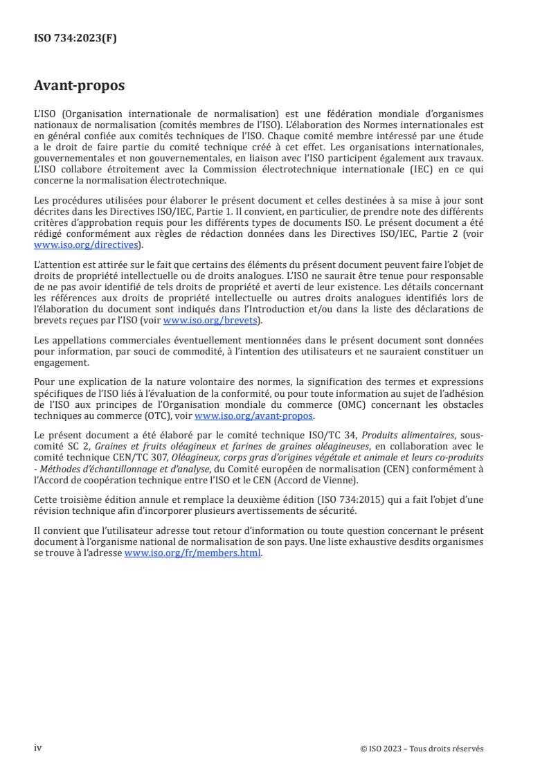 ISO 734:2023 ISO 734:2023 - Tourteaux de graines oléagineuses — Détermination de la teneur en huile — Méthode par extraction à l'hexane (ou à l'éther de pétrole)
Released:1/31/2023 - Page 4 preview
