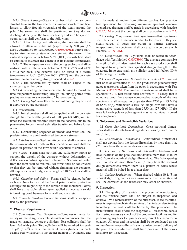 ASTM C935-13 - Standard Specification for General Requirements for Prestressed Concrete Poles Statically Cast