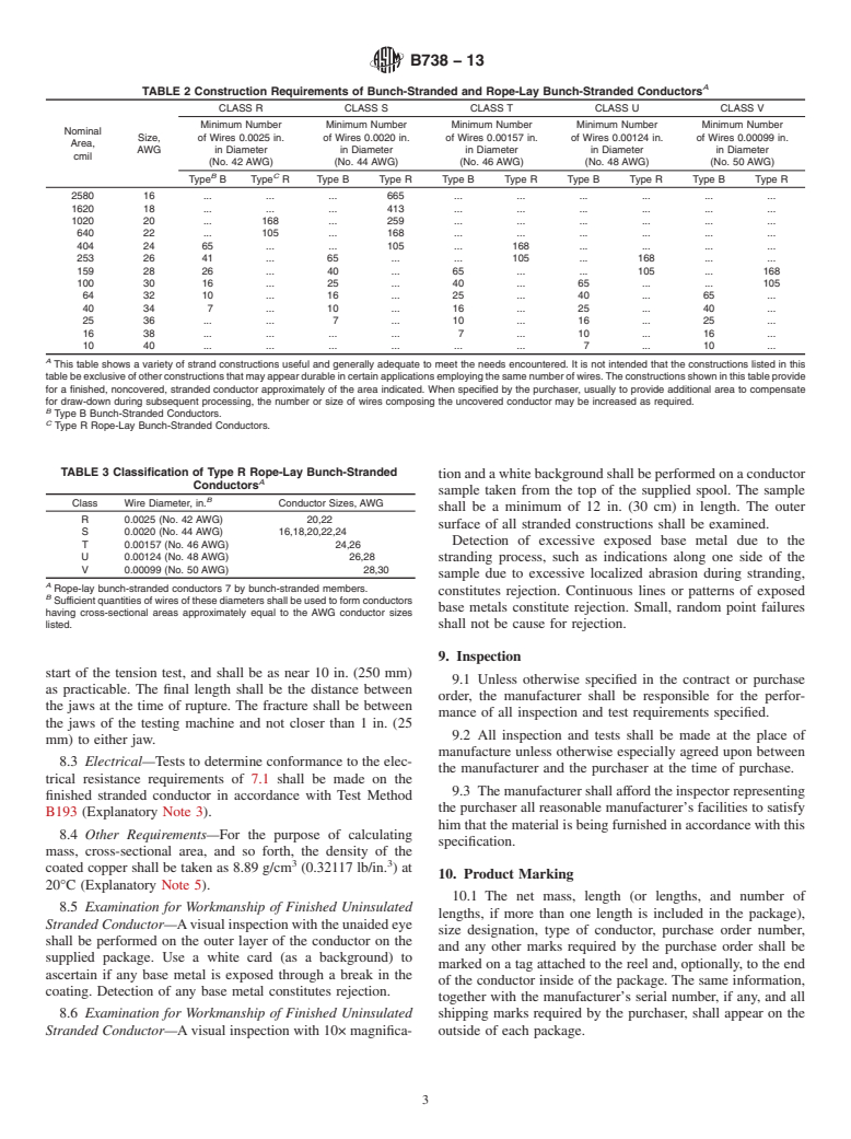 ASTM B738-13 - Standard Specification for Fine-Wire Bunch-Stranded and Rope-Lay Bunch-Stranded Copper   Conductors for Use as Electrical Conductors