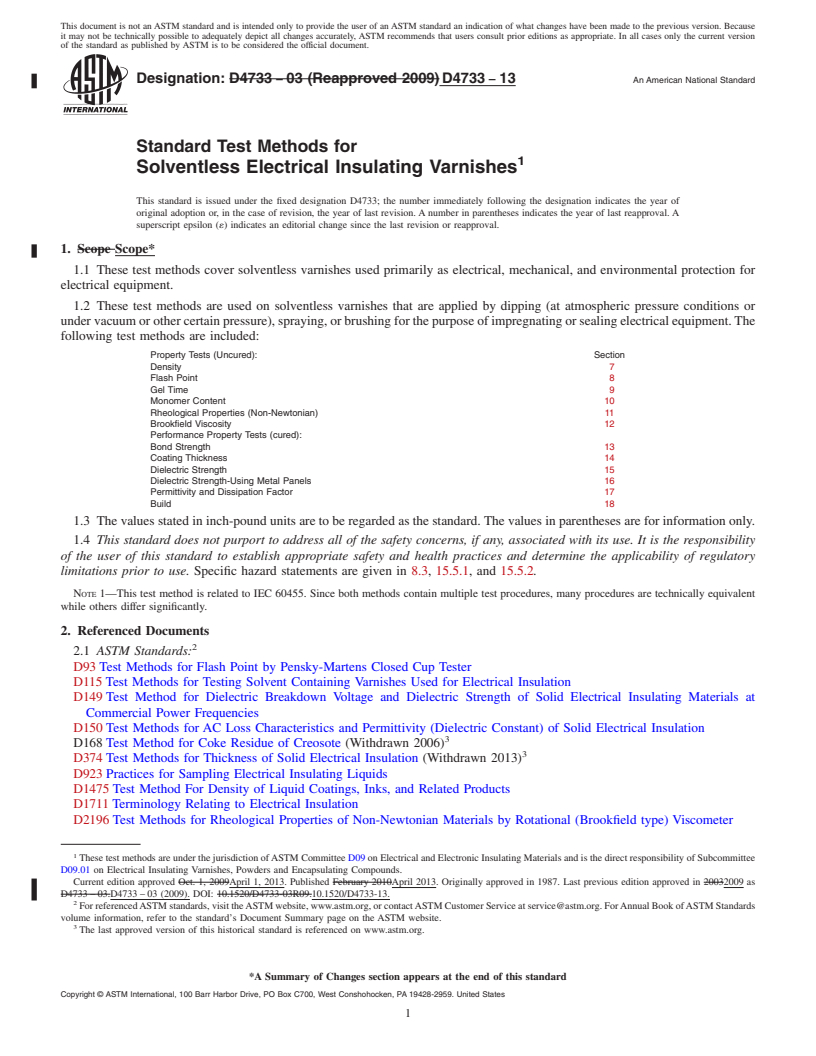 REDLINE ASTM D4733-13 - Standard Test Methods for  Solventless Electrical Insulating Varnishes