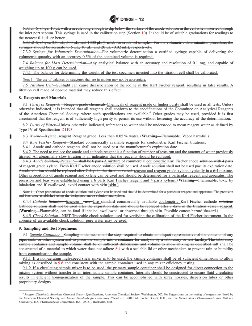 REDLINE ASTM D4928-12 - Standard Test Method for Water in Crude Oils by Coulometric Karl Fischer Titration