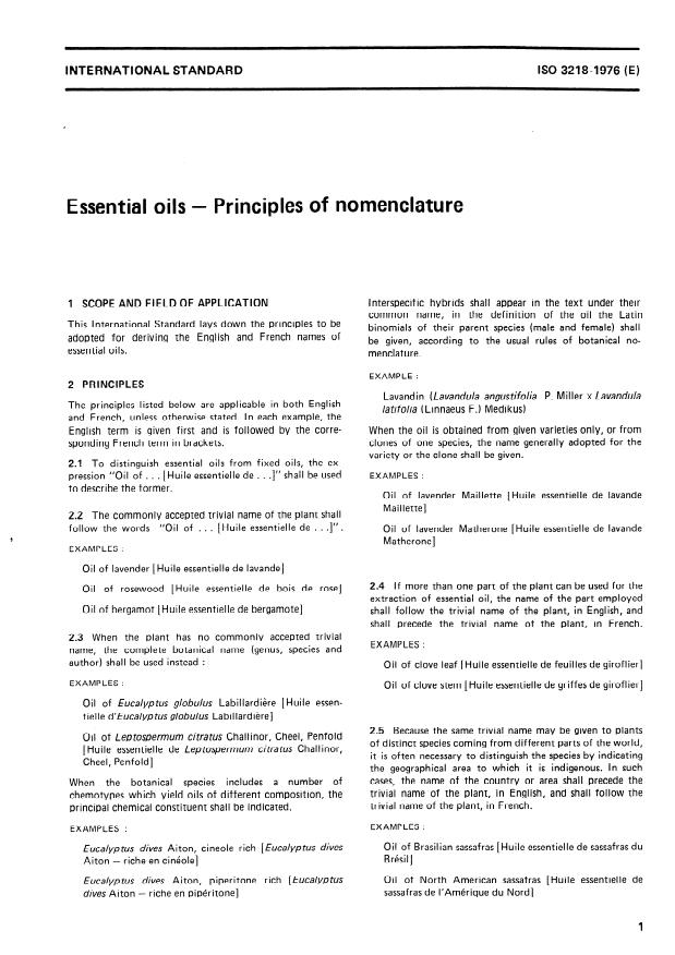 ISO 3218:1976 - Essential oils -- Principles of nomenclature