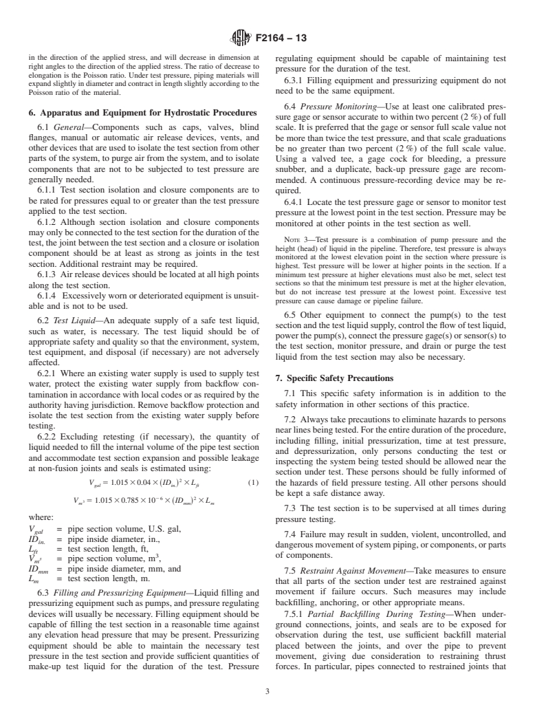 ASTM F2164-13 - Standard Practice for  Field Leak Testing of Polyethylene (PE) and Crosslinked Polyethylene  (PEX) Pressure Piping Systems  Using Hydrostatic Pressure