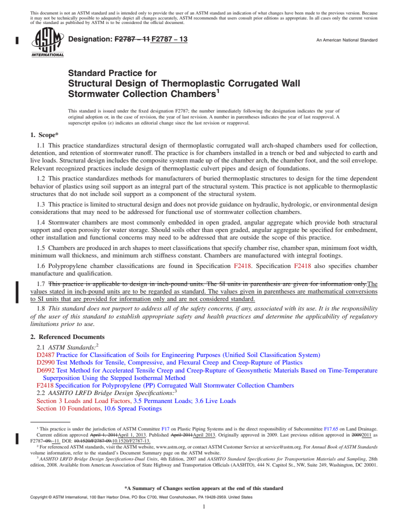 REDLINE ASTM F2787-13 - Standard Practice for  Structural Design of Thermoplastic Corrugated Wall Stormwater   Collection Chambers