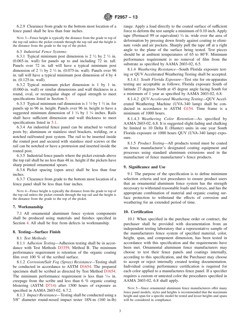 ASTM F2957-13 - Standard Specification for Ornamental Aluminum Fence Systems