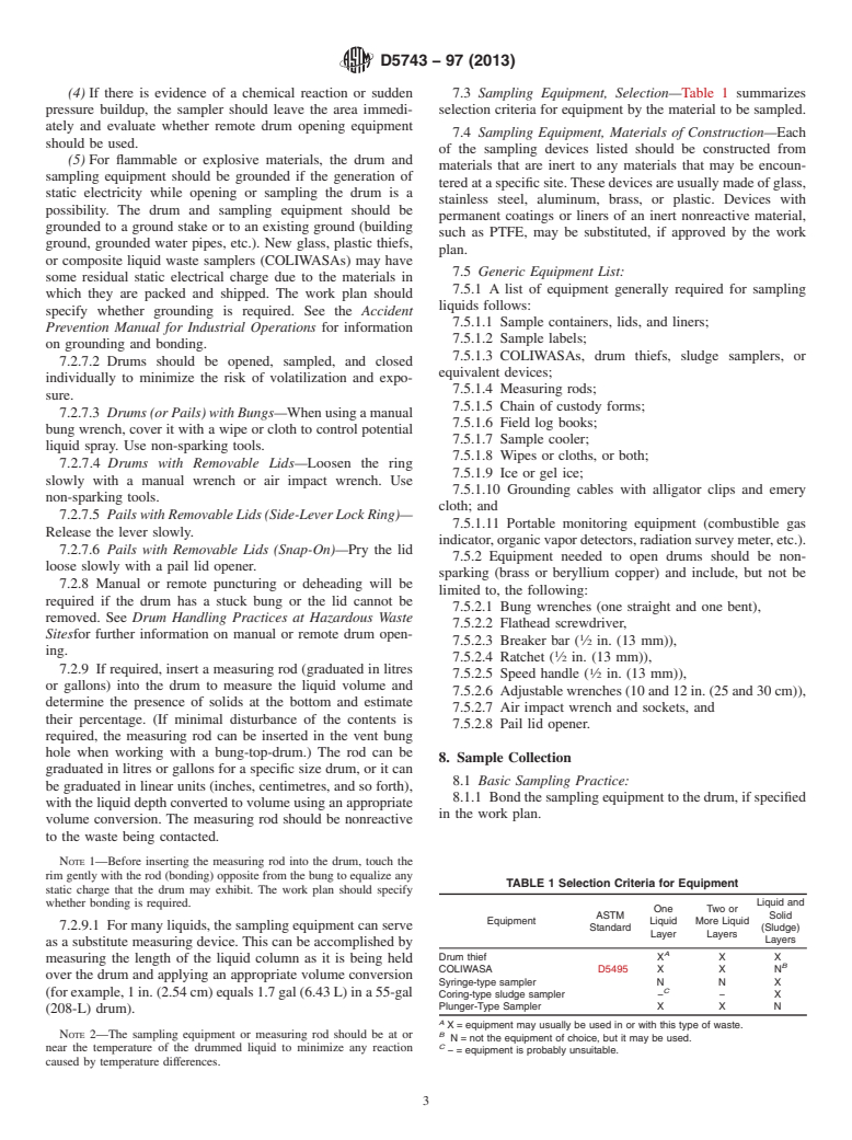 ASTM D5743-97(2013) - Standard Practice for  Sampling Single or Multilayered Liquids, With or Without Solids,  in Drums or Similar Containers