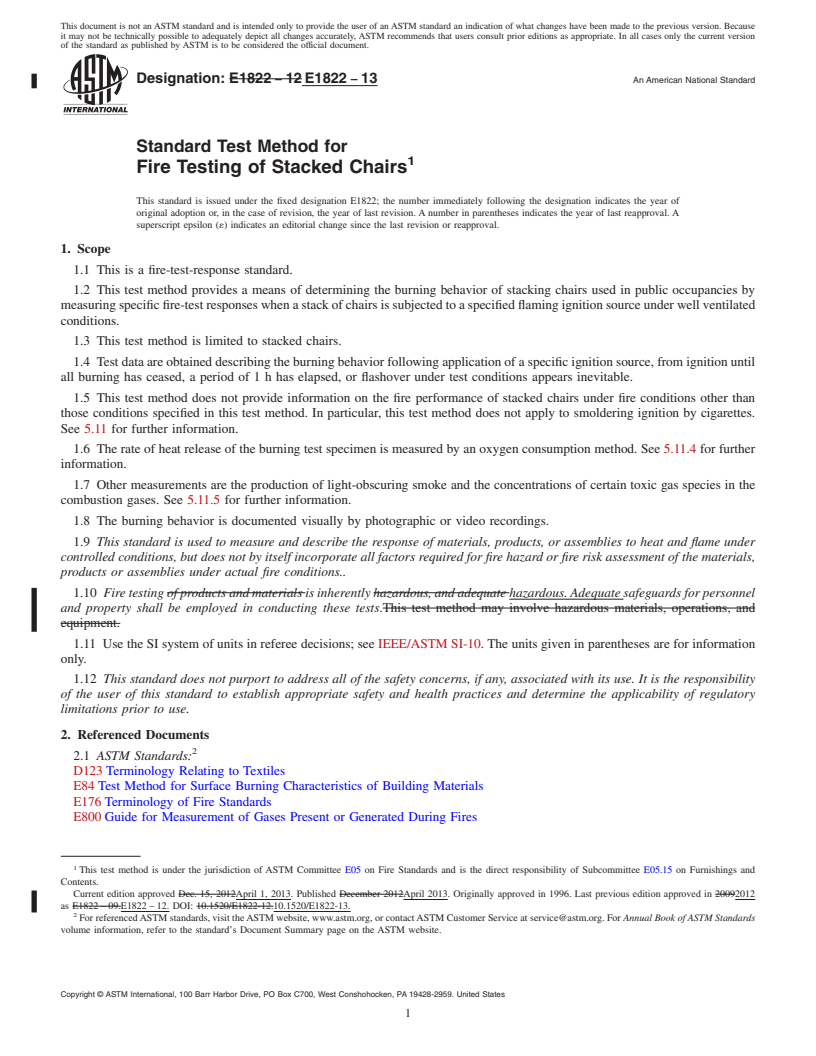 REDLINE ASTM E1822-13 - Standard Test Method for  Fire Testing of Stacked Chairs