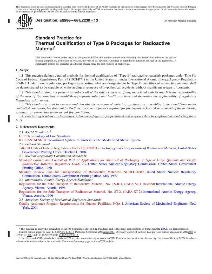 REDLINE ASTM E2230-13 - Standard Practice for  Thermal Qualification of Type B Packages for Radioactive Material