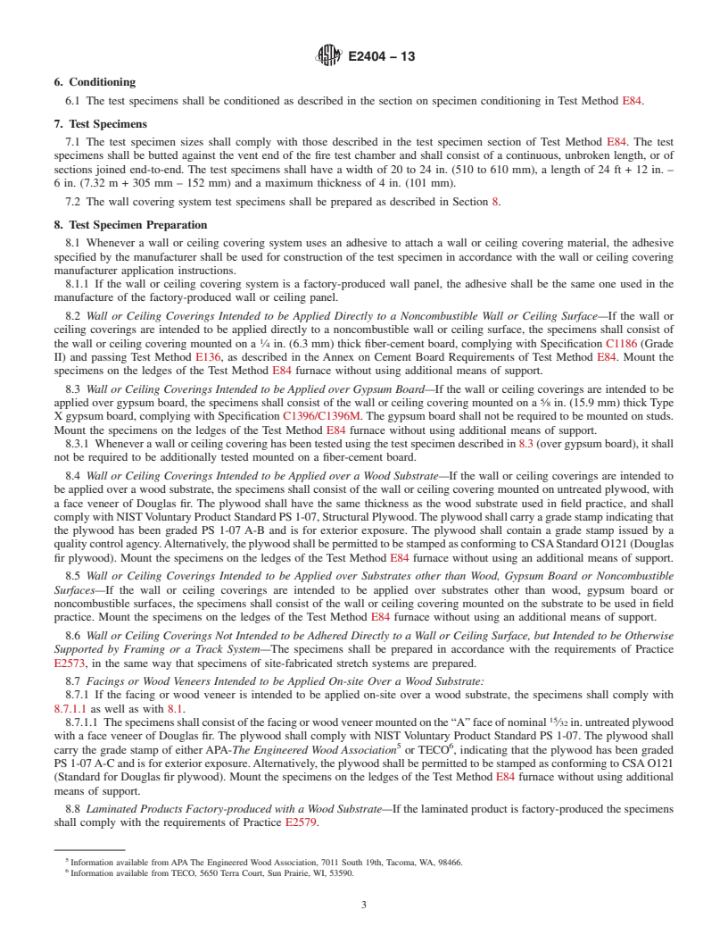 REDLINE ASTM E2404-13 - Standard Practice for  Specimen Preparation and Mounting of Wall or Ceiling Coverings  to Assess Surface Burning Characteristics