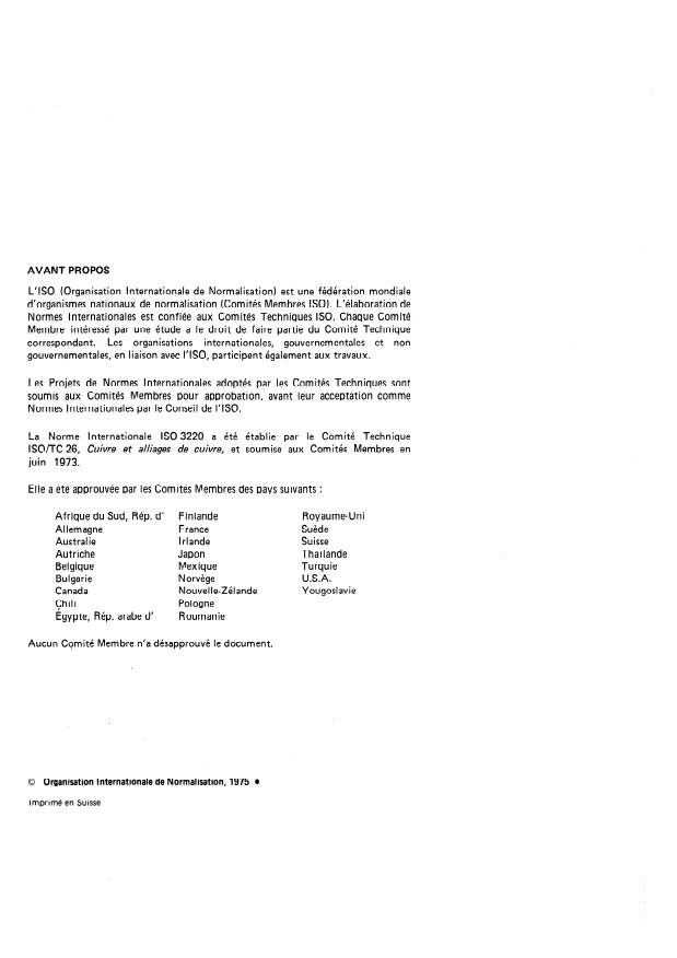 ISO 3220:1975 ISO 3220:1975 - Cuivre et alliages de cuivre -- Dosage de l'arsenic -- Méthode photométrique - Page 2 preview