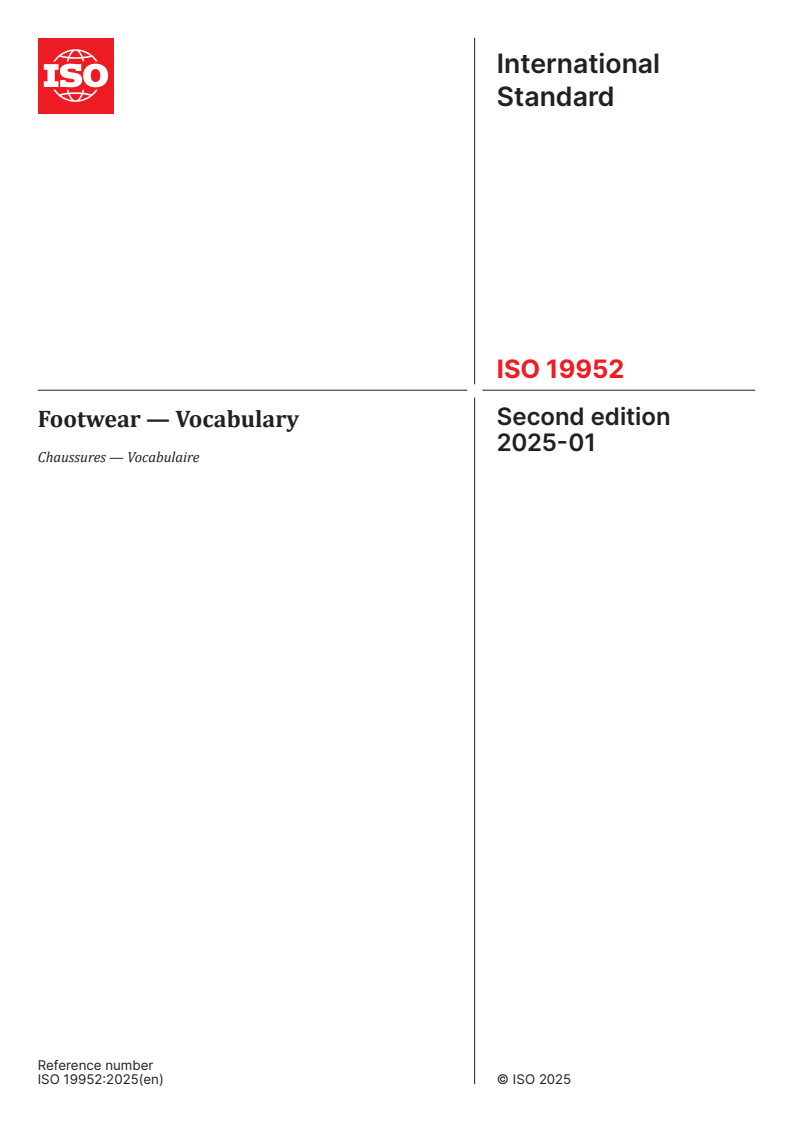 ISO 19952:2025 - Footwear — Vocabulary
Released:29. 01. 2025