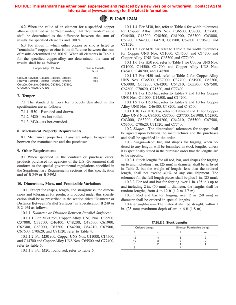 ASTM B124/B124M-00 - Standard Specification for Copper and Copper Alloy Forging Rod, Bar, and Shapes