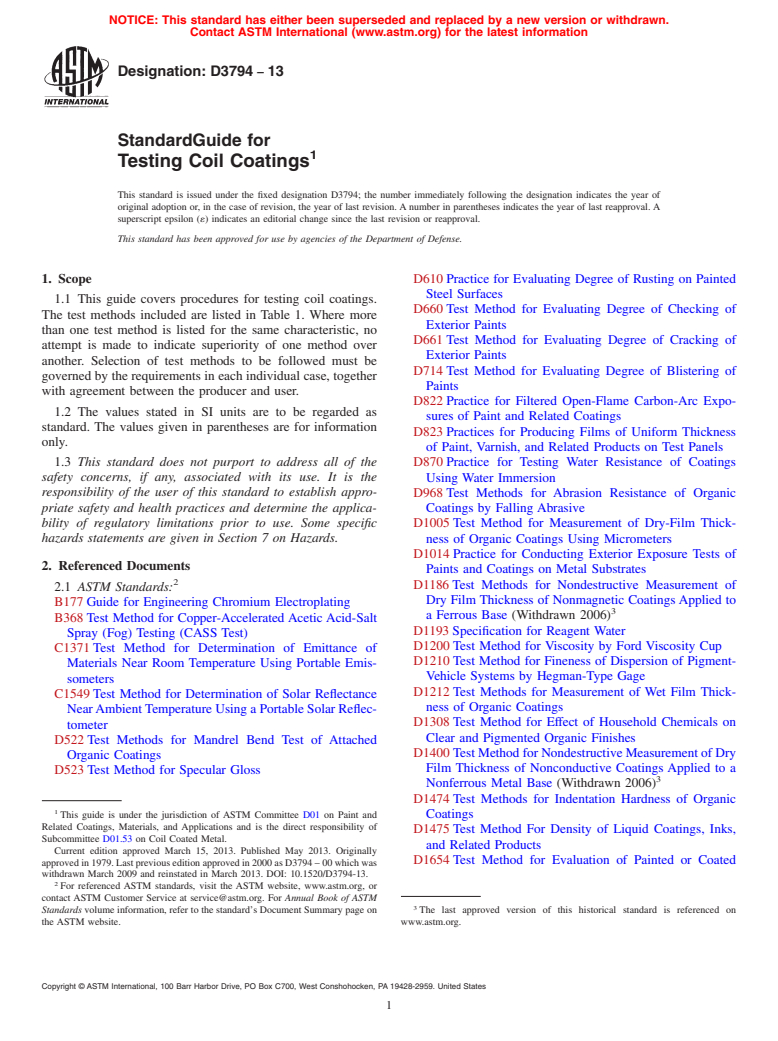 ASTM D3794-13 - Standard Guide for Testing Coil Coatings