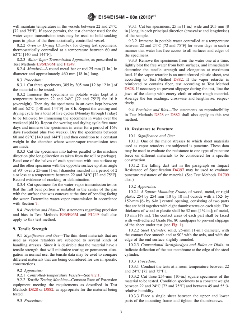 ASTM E154/E154M-08a(2013)e1 - Standard Test Methods for Water Vapor Retarders Used in Contact with Earth Under Concrete Slabs, on Walls, or as Ground Cover