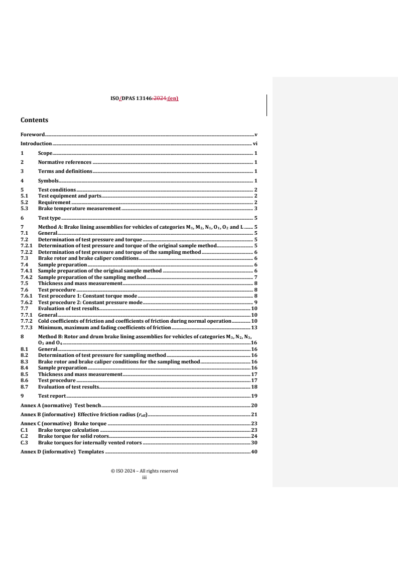 ISO/DPAS 13146 - Road vehicles — Brake lining friction materials — Drag ...