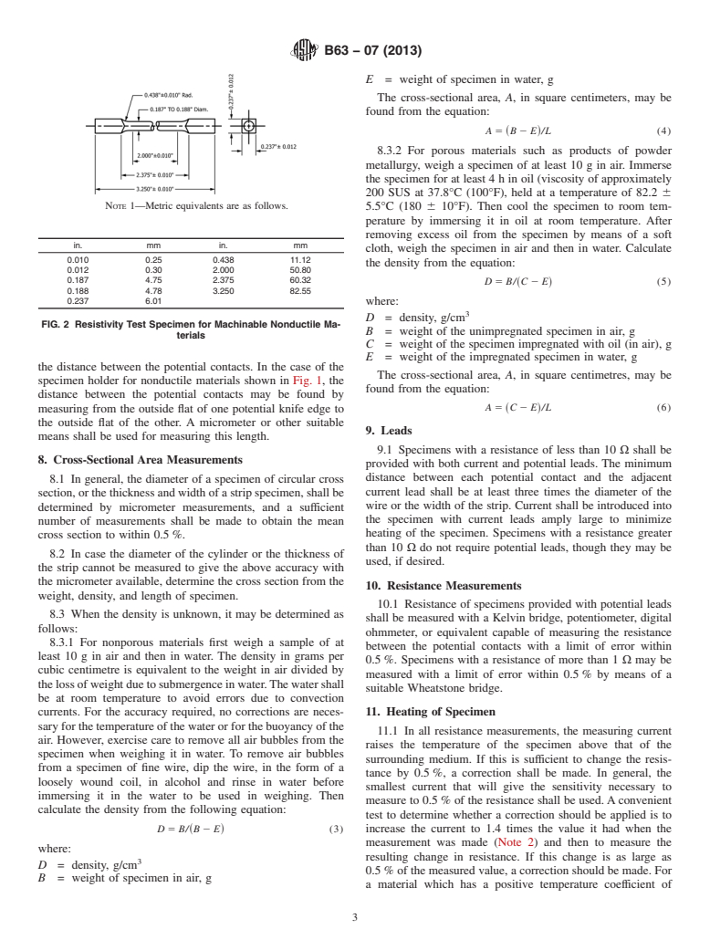 ASTM B63-07(2013) - Standard Test Method for Resistivity of Metallically Conducting Resistance and<brk/> Contact    Materials