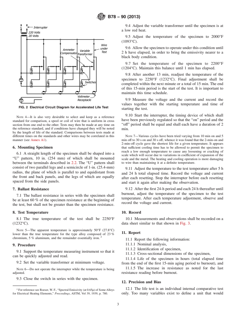 ASTM B78-90(2013) - Standard Test Method of Accelerated Life of Iron-Chromium-Aluminum Alloys for Electrical  Heating